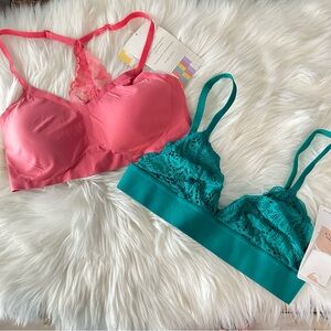 Nwt! Bubdle of two Lace Bralette Set Pink and Teal sz M
